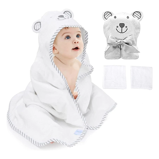 Ultra Large Soft Baby Hooded Towels for Kids - Organic Bamboo Fibers - Little Bear Design