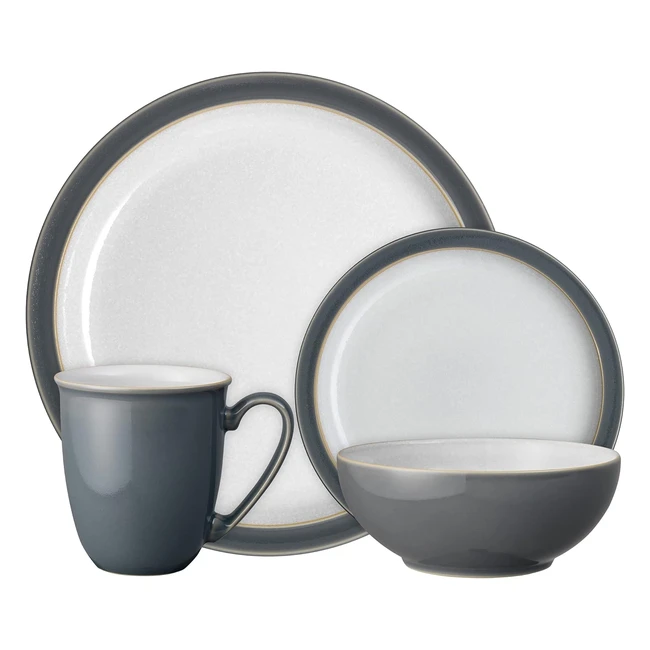 Denby Elements Fossil Grey 4 Piece Dinnerware Set - High Quality Handcrafted D