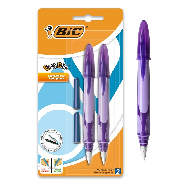 BIC Easyclic - Confezione 2 Penne Stilografiche, Colori Assortiti - Ricaricabili