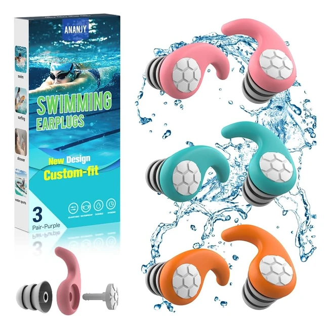 Bouchons d'oreille de natation pour adultes - 3 paires en silicone doux et étanches