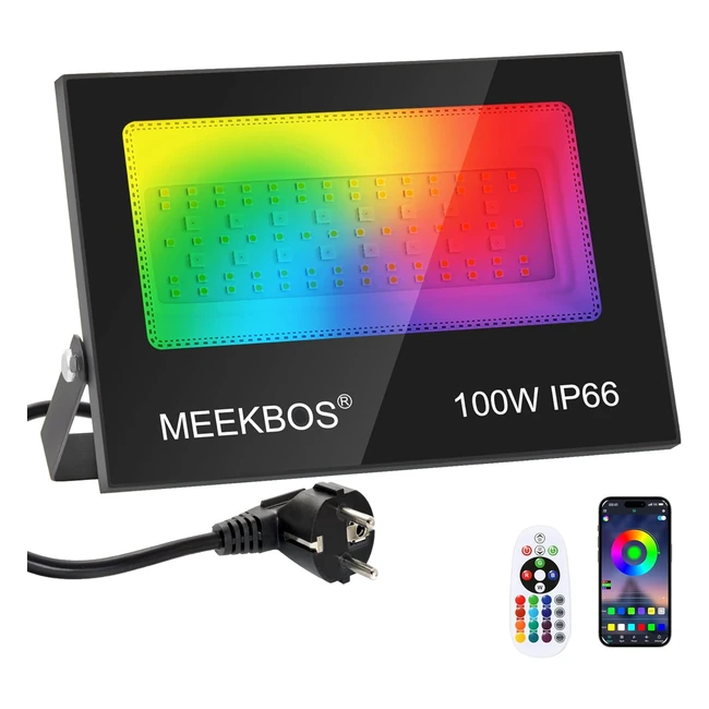 Foco LED RGB 100W Meekbos Proyector Exterior Bluetooth IP66