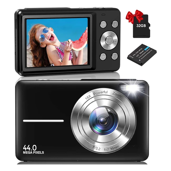 NSOELA Digitalkamera Kompaktkamera mit 32GB Karte 44MP Kamera 1080p HD Vlogging 
