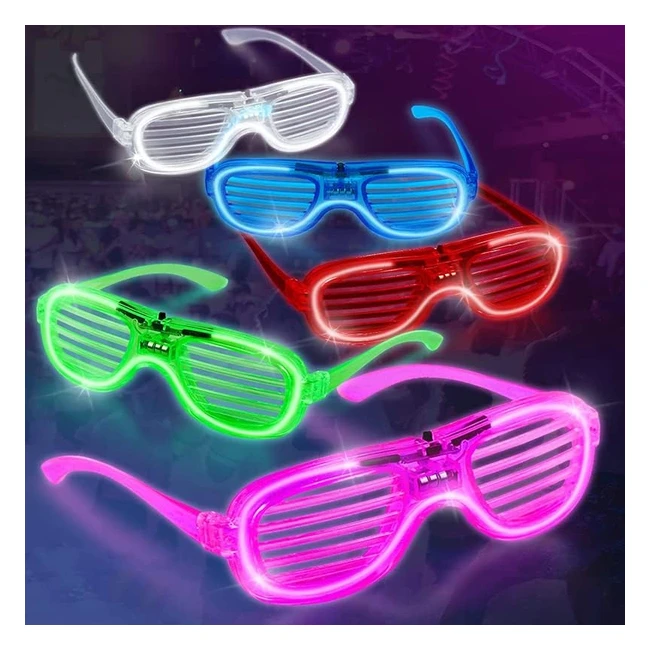 Neon Glasses Party Set - 5/10/15 Packs - Christmas Glow Glasses - Light Up Glasses - Shutter Glasses - Flashing Sunglasses - Kids & Adults - Rave Party - Happy New Years Eve Party Glasses