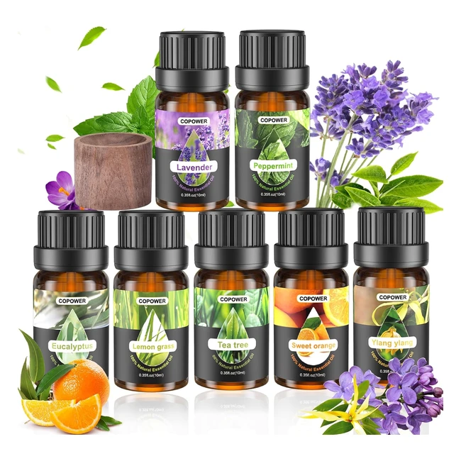 Copower Essential Oils Set - 7x10ml - 100 Natural Aromatherapy - Gift Set for H