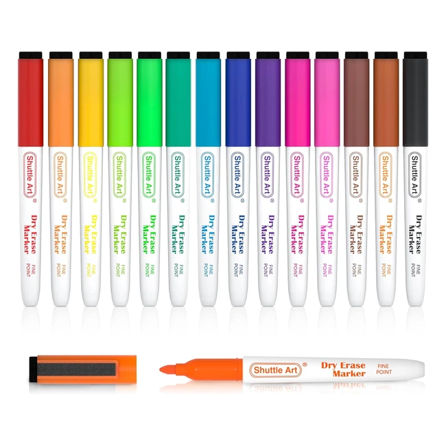 Shuttle Art Whiteboard Pens - 15 Colors Magnetic Fine Tip Markers & Eraser