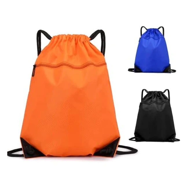 Horpkun Drawstring Bag Gym Bag Sport Sack PE Bag - Waterproof & Scratch Resistant - Large Backpack with Outside Zipper