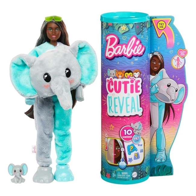 Barbie Cutie Reveal Elefante - Bambola con Costume di Peluche e 10 Sorprese
