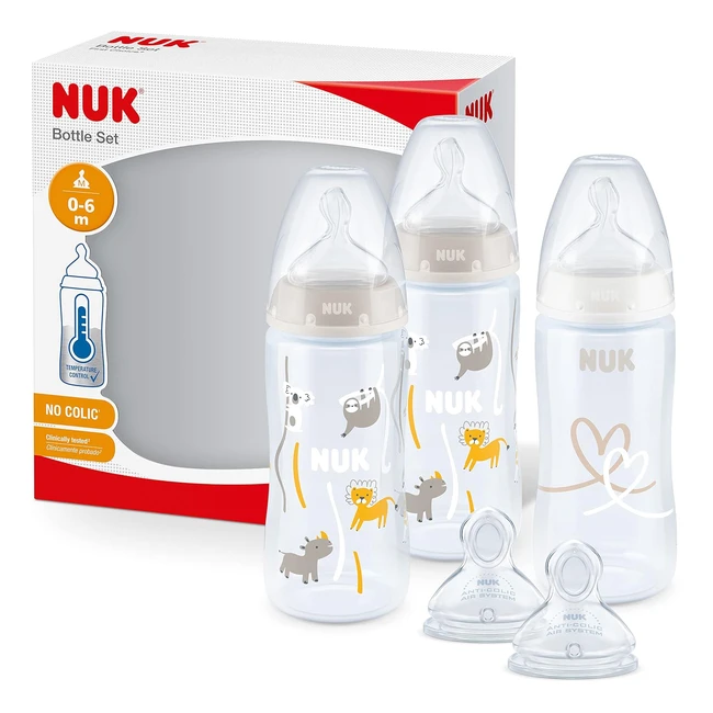 NUK First Choice Babyflasche Set mit 2 extra Trinksaugern, 06 Monate, 300ml, Anticolicventil