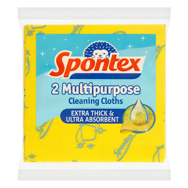 Spontex Panno Multiuso 2 Pezzi - Extra Spesso, Ultra Assorbente e di Lunga Durata