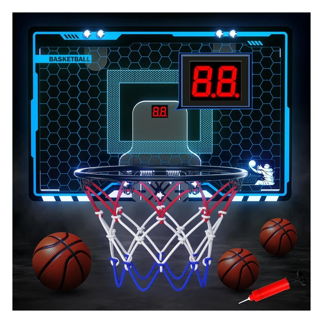Hot Bee Mini Basketball Hoop for Kids - LED Lights - Automatic Scoring - Ages 4-9
