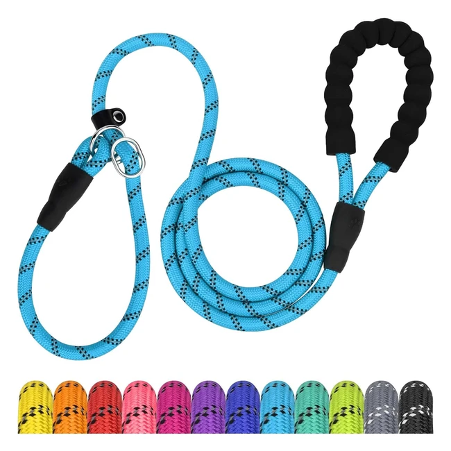 TagMe Slip Rope Dog Lead for Puppy 18m - Reflective Slip Leads with Soft Padded Handle - 12 Colors - Nylon Leash for Training/Walking - Blue