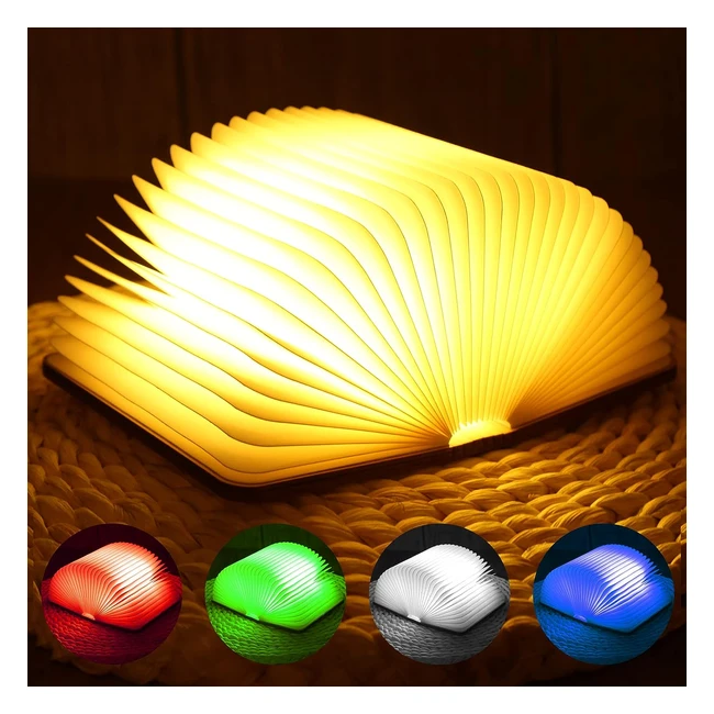 Lampada Libro LED Pieghevole in Legno - 5 Colori RGB - Ricaricabile USB