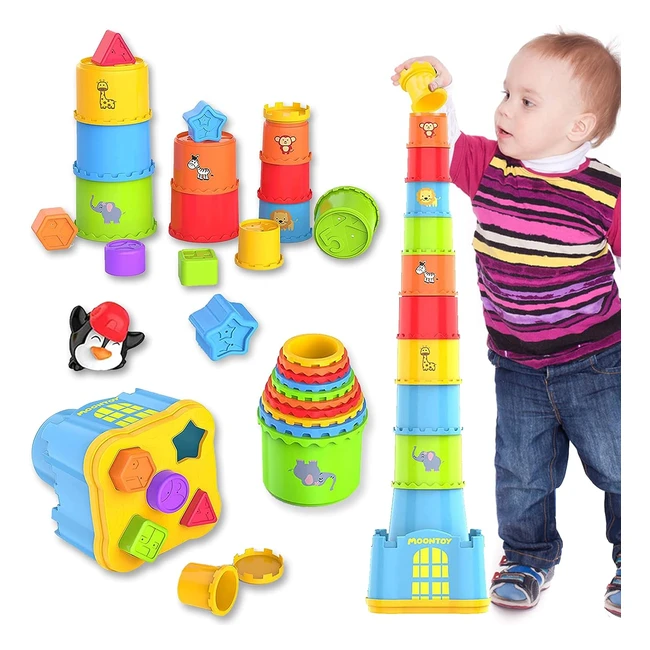 Moontoy Giocattoli Bambino 1 Anno Montessori - Blocchi Colorati per Insegnare Forme, Numeri e Colori - Regalo Compleanno e Natale