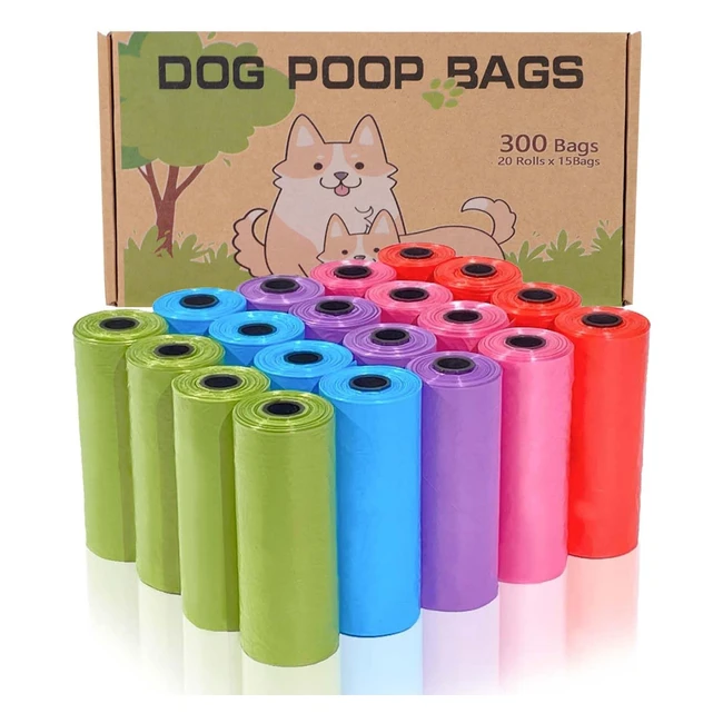 Bolsas para perro aitodos 300pcs, 5 colores, portátil, polietileno, morado azul verde rojo rosa