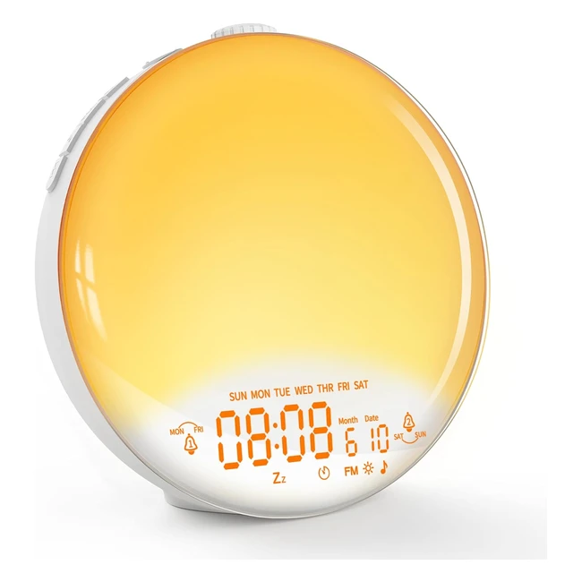 Togaga Sunrise Alarm Clock - 20 Levels of Brightness, 7 Natural Sounds, FM Radio, Dual Alarm, Snooze, Dual USB Charging