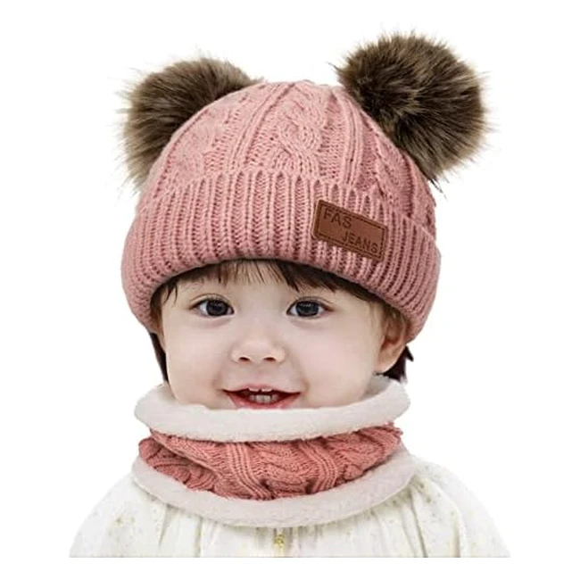 Sciarpa invernale per bambini JFan maglia doppia cappello caldo a palla di pel