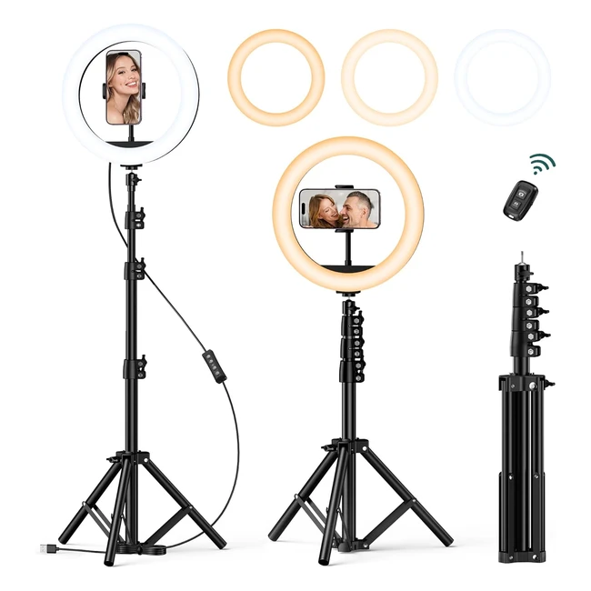 Atumtek 10 Lumière Anneau de Selfie avec Trépied Extensible de 55 - Ring Light Trépied avec Support de Téléphone et Télécommande Bluetooth