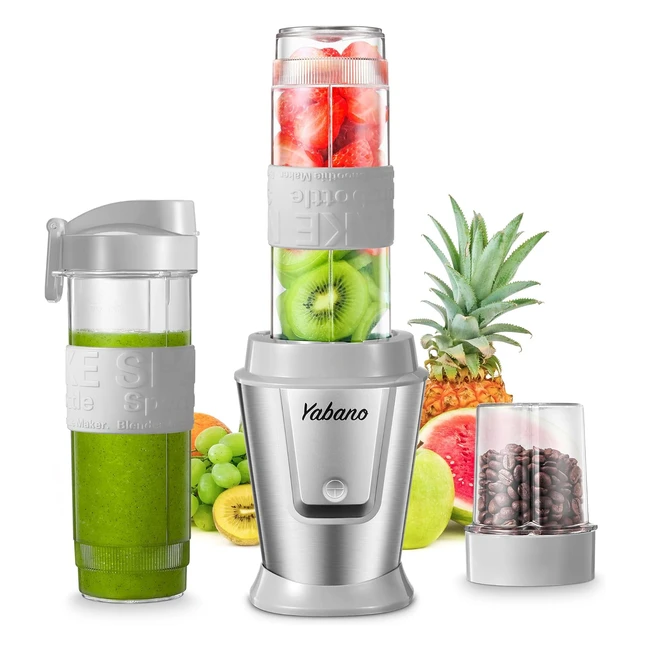 Yabano Blender Smoothie Maker 500W 2-in-1 - Portable Bottles - Ice Fruit Vegetable Grinder - BPA-Free - Grey