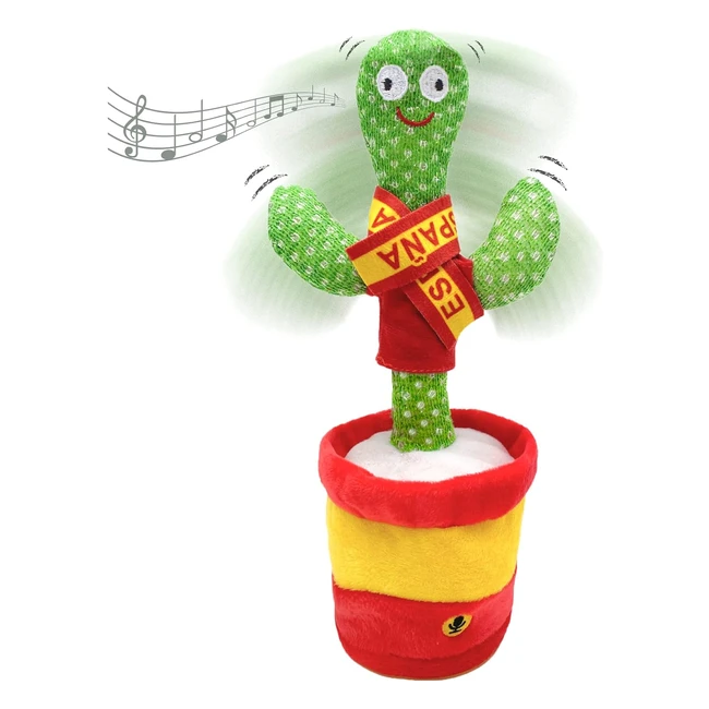 Cactus qui danse Vicyol SD avec mouvement électronique, lumières et 120 chansons - Conception avec drapeau de l'Espagne