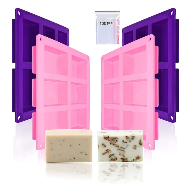 Rectangle Silicone Soap Moulds - Homemade Soap Moulds - Cake Loaf Baking Pans - Craft Pink/Purple