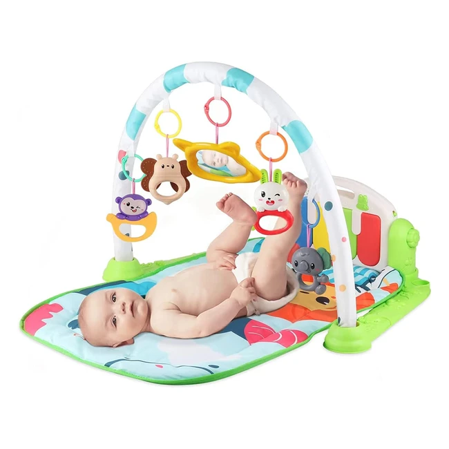 Manta de juego para bebés Eendoos - Regalo para bebés de 0-24 meses - Incluye 5 juguetes colgantes