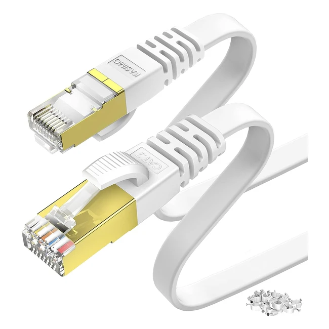 Câble Ethernet Kasimo Cat 7 30m - Haut débit 10 Gbps - 600 MHz - Connecteurs plaqués or - Blanc