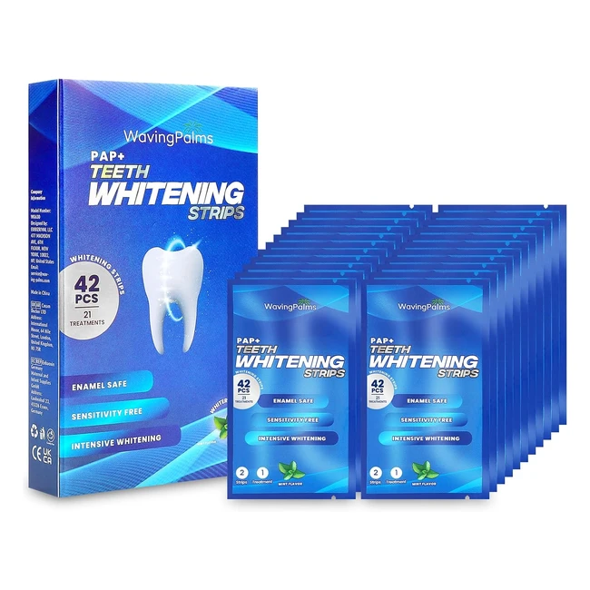 Waving Palms Teeth Whitening Strips - Professional & Safe Whitener - Upgraded Sensitivity Free Kit - 21 Treatments