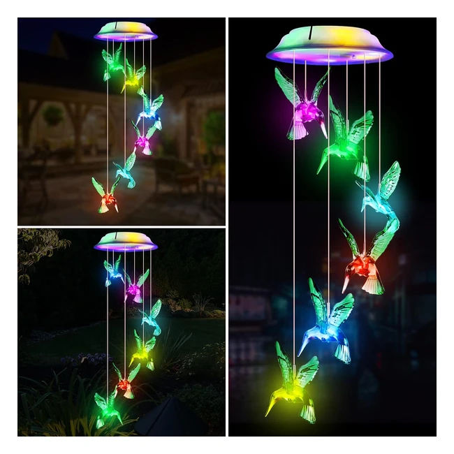 Carillons éoliens solaire colibri LED multicolore - Décoration jardin terrasse patio