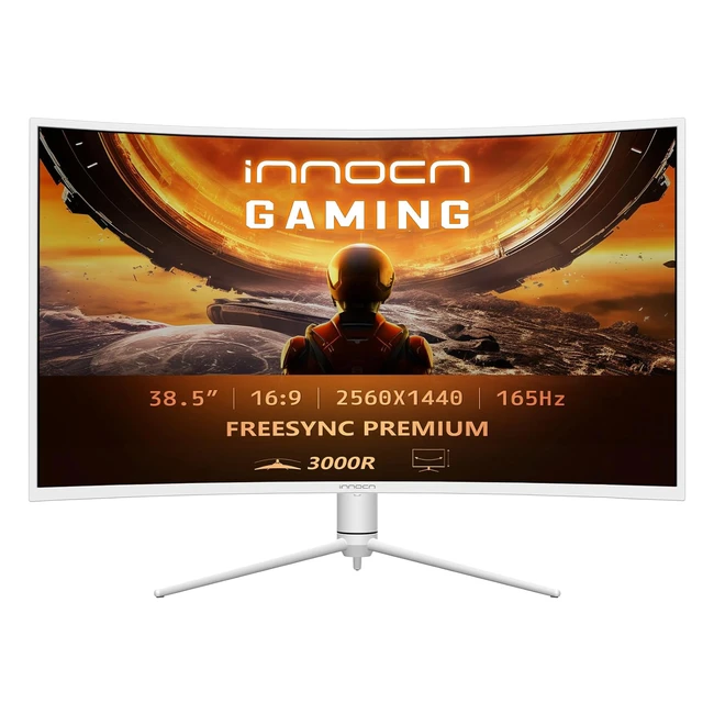 Innocn Gaming Monitor Curved 39 Zoll QHD 2K 2560 x 1440p 165Hz Bildschirm FreeSync Premium HDR HDMI 2.0 DP 1.4 Audio-Lautsprecher höhenverstellbar VESA 100 x 100 Weiß 39G1R