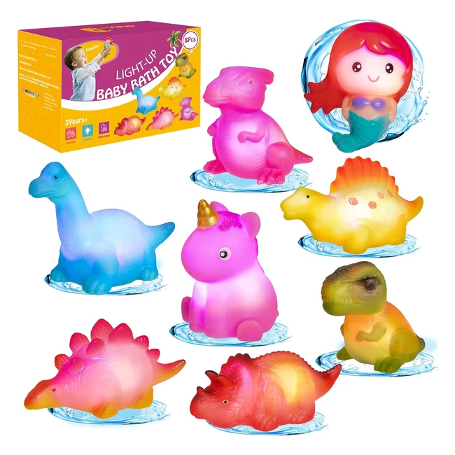 Hoyibo Baby Bath Toys - 8 Pack Dinosaur Bath Toys with Colorful Lights - Water Toys for Toddlers