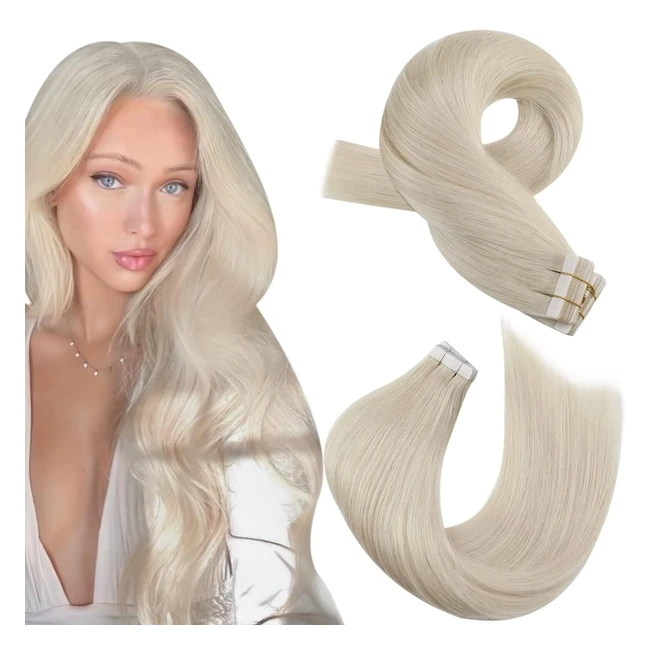 Moresoo Tapein Extensions Echthaar Blond 35 cm Haarverlängerungen Tape in Platinblond Remy Echthaar 60 20 Stück 50 g