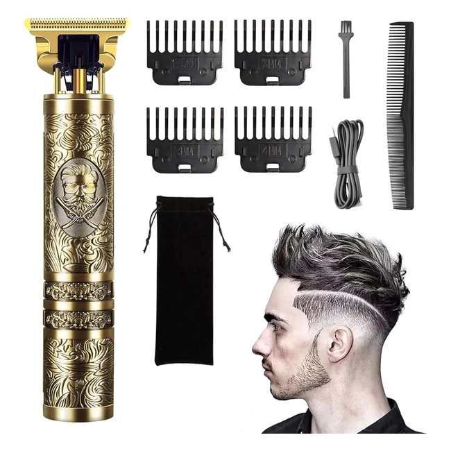 Cordless Electric Beard Trimmer - Sharp Titanium Precision T-Blade - USB Rechargeable - Gold