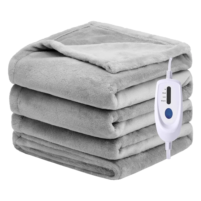 Soljikye Electric Blanket - Full Size 180x130 - UKCA & CE Certified - 4 Heating Levels - 8 Hour Auto Off - Machine Washable - Grey
