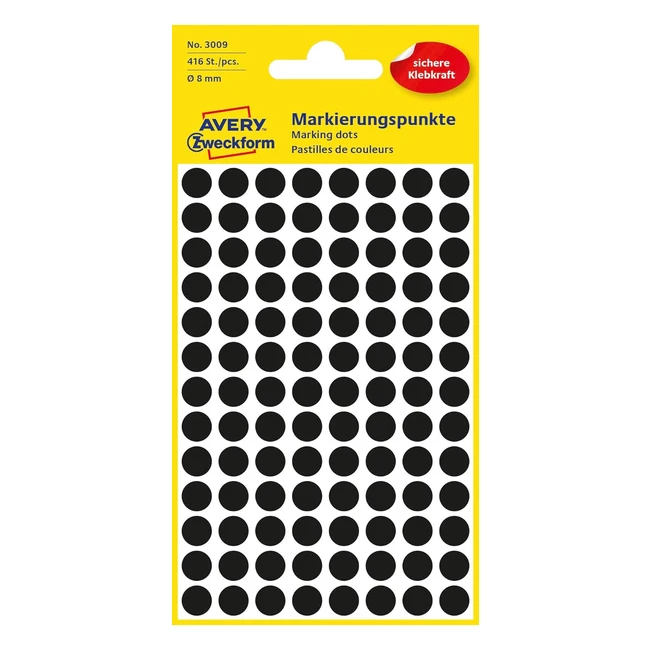 Avery Zweckform Pastillas de Colores 8mm Negras - Referencia XYZ - Ideal para Marcadores