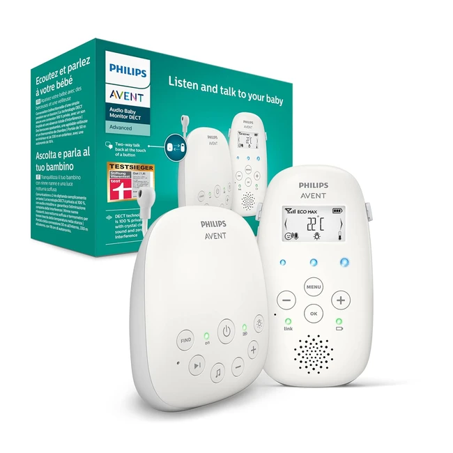 Philips Avent Audio Babyphone DECT-Technologie, Ecomode, Gegensprechfunktion, Schlaf- und Nachtlieder, Temperatursensor, maximale Reichweite, Modell SCD71326
