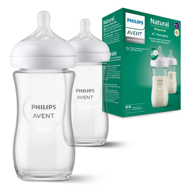 Philips Avent Biberon Natural Response in Vetro - 2 Biberon da 240 ml senza BPA - Per neonati da 1 mese in su - Modello SCY93302