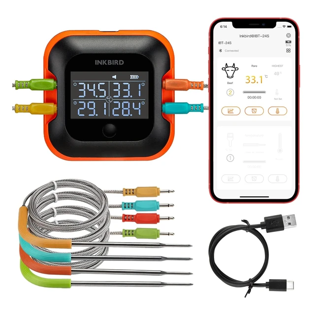 Thermomtre Cuisine Inkbird IBT24S Bluetooth - 4 Sondes - Contrle App - Recha