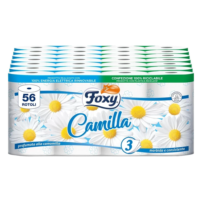 Papel Higiénico Foxy Camilla 3 Capas Perfumado con Manzanilla - 56 Rollos