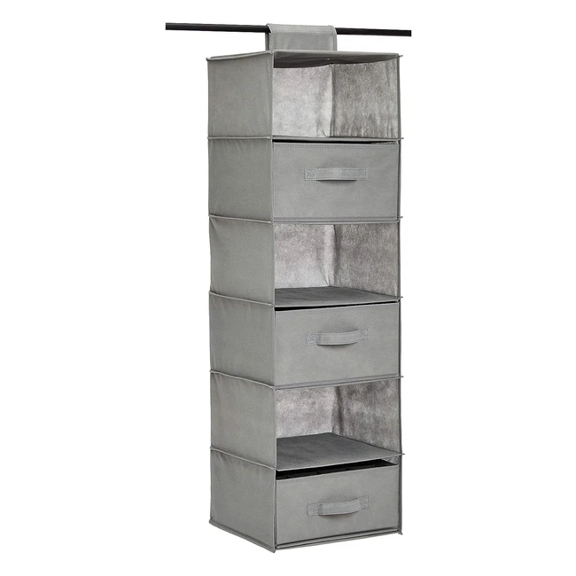 Amazon Basics Hanging Closet Shelf with 3 Removable Drawers - 6 Tier Gray