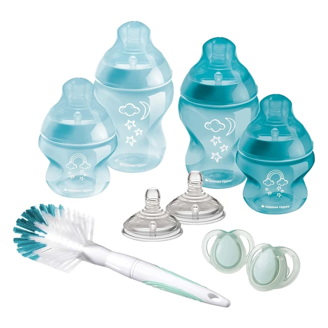 Tommee Tippee Closer to Nature Newborn Bottle Starter Kit - Breastlike Teats, Anti-colic Valve - Blue