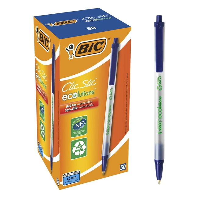 Bolígrafos retráctiles BIC Clic Stic Ecolutions, azul, caja de 50