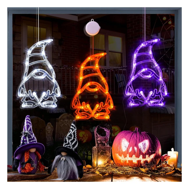 LOLSTAR Halloween Lights 3 Pack - Orange White and Purple Gnomes - Timer Funct