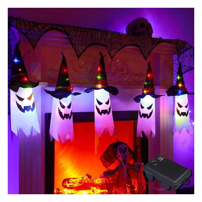 ShavingFun Halloween Decorations - 5 Pcs Witch Hat Hanging Lighted Glowing Ghost