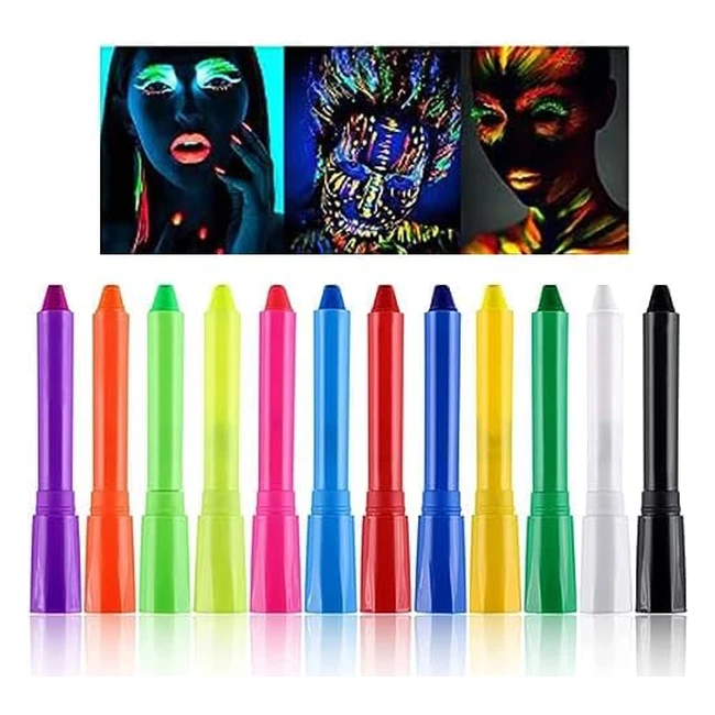 Crayones de Pintura Corporal Luminosa 12 Colores - Kit de Barras Fluorescentes para Halloween y Fiestas