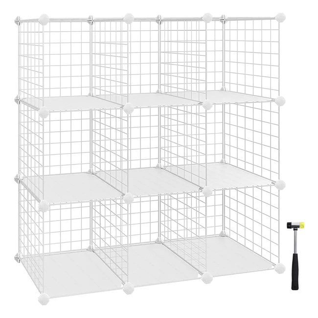 Songmics 9Cube Wire Grid Storage Rack  Metal Mesh Shelves  PP Plastic Sheets 