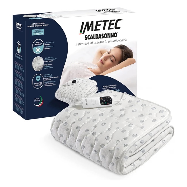 Imetec Scaldasonno Adapto Wärmeunterbett für französisches Bett 150 x 120 cm geringer Verbrauch patentierte Technologie schnelles Aufheizen Personentemperatur 100% Baumwolle Made in Italy Steuerung mit 6 Temperaturen