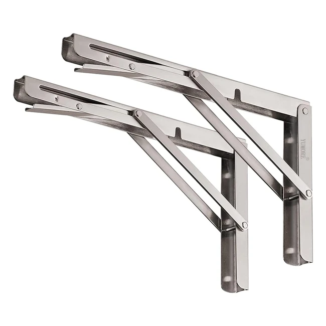 Yumore Folding Shelf Brackets 8 Inch Stainless Steel - Heavy Duty Collapsible Brackets