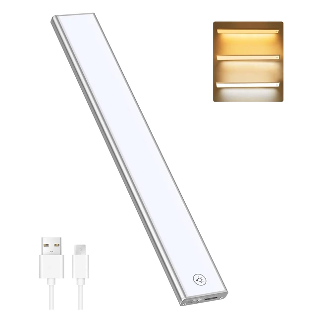 lkelec 138 LED Closet Light | Rechargeable Under Cabinet Kitchen Lights | Motion Sensor | 3 Color Temperature | Stepless Dimming | 30cm Night Light