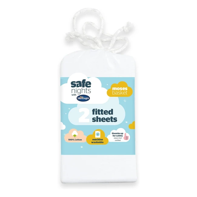 Silentnight Safe Nights Moses Basket Fitted Sheets Set - 100 Jersey Cotton - Pa
