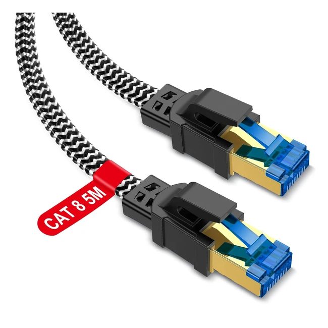 Câble Ethernet réseau RJ45 5m Cat 8 40Gbps 2000MHz haute vitesse, double blindage, compatible avec routeur switch modem décodeur TV box
